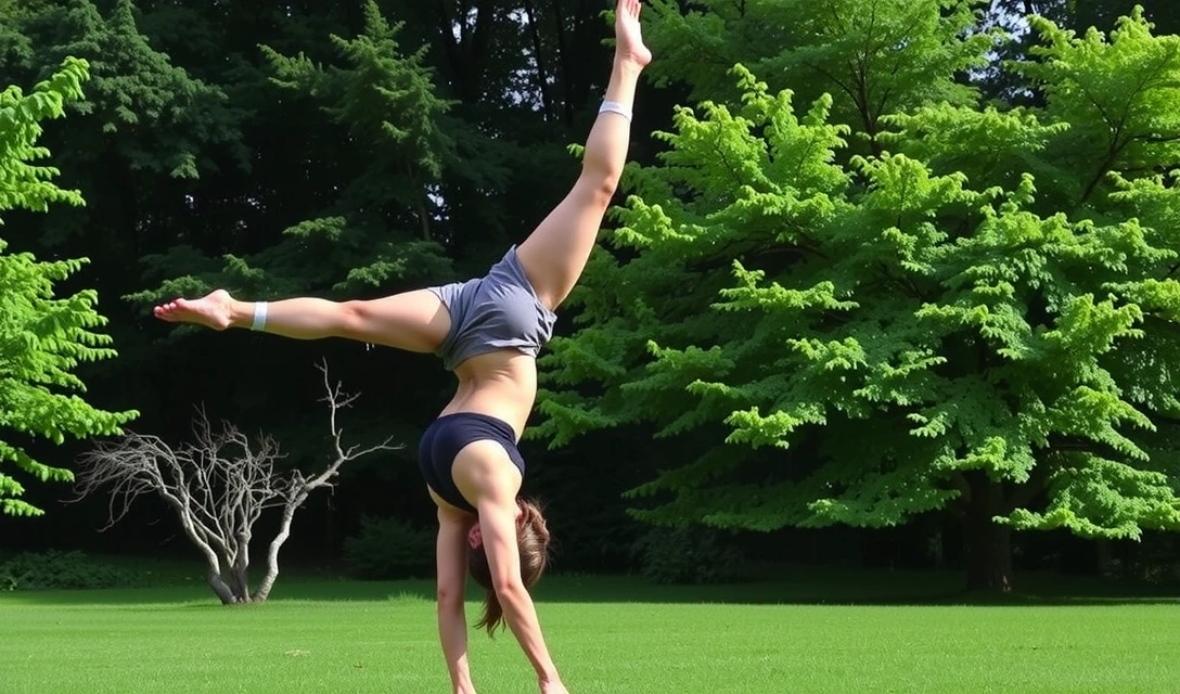 Person practicing advanced yoga inversion pose