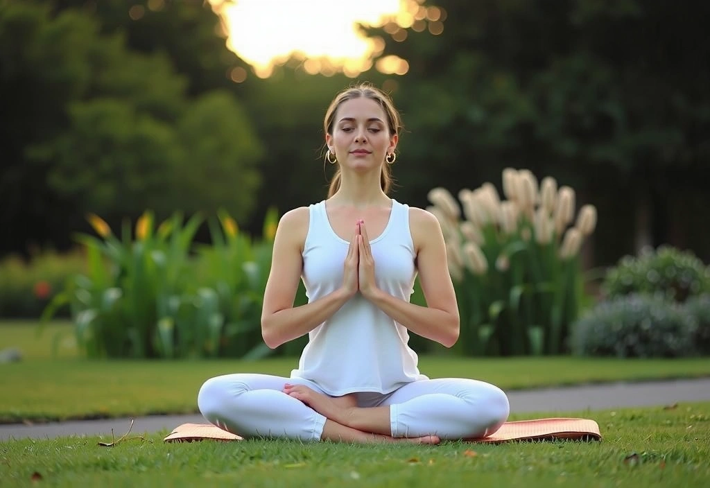 Woman meditating in a serene yoga pose outdoors