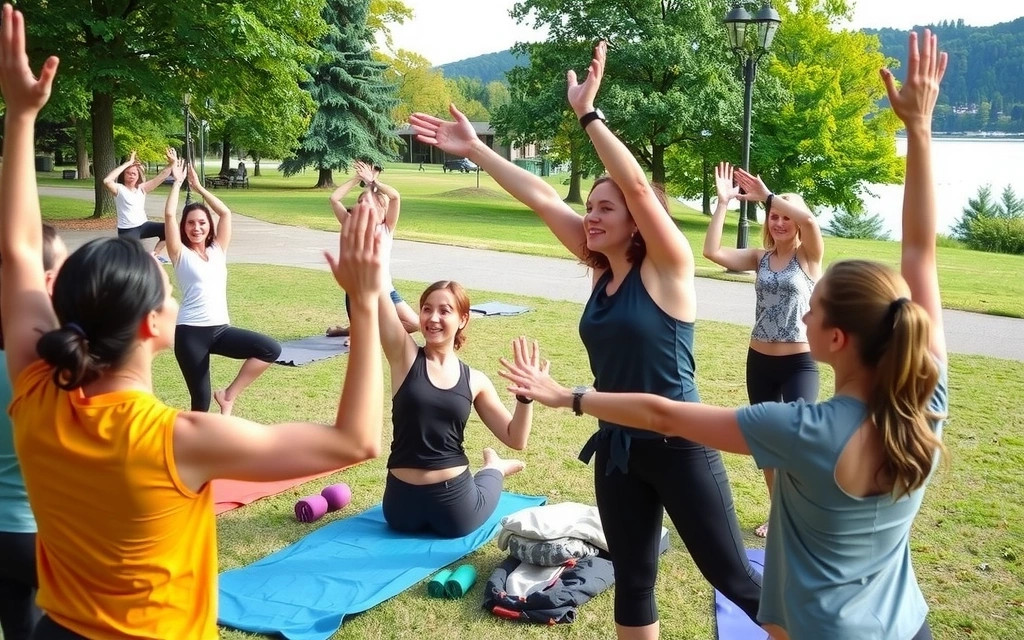 Yoga instructor leading a group in an outdoor workshop