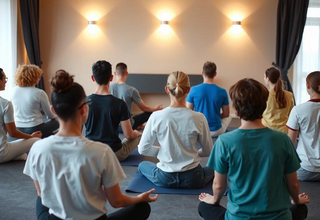Group meditation in a peaceful workshop setting