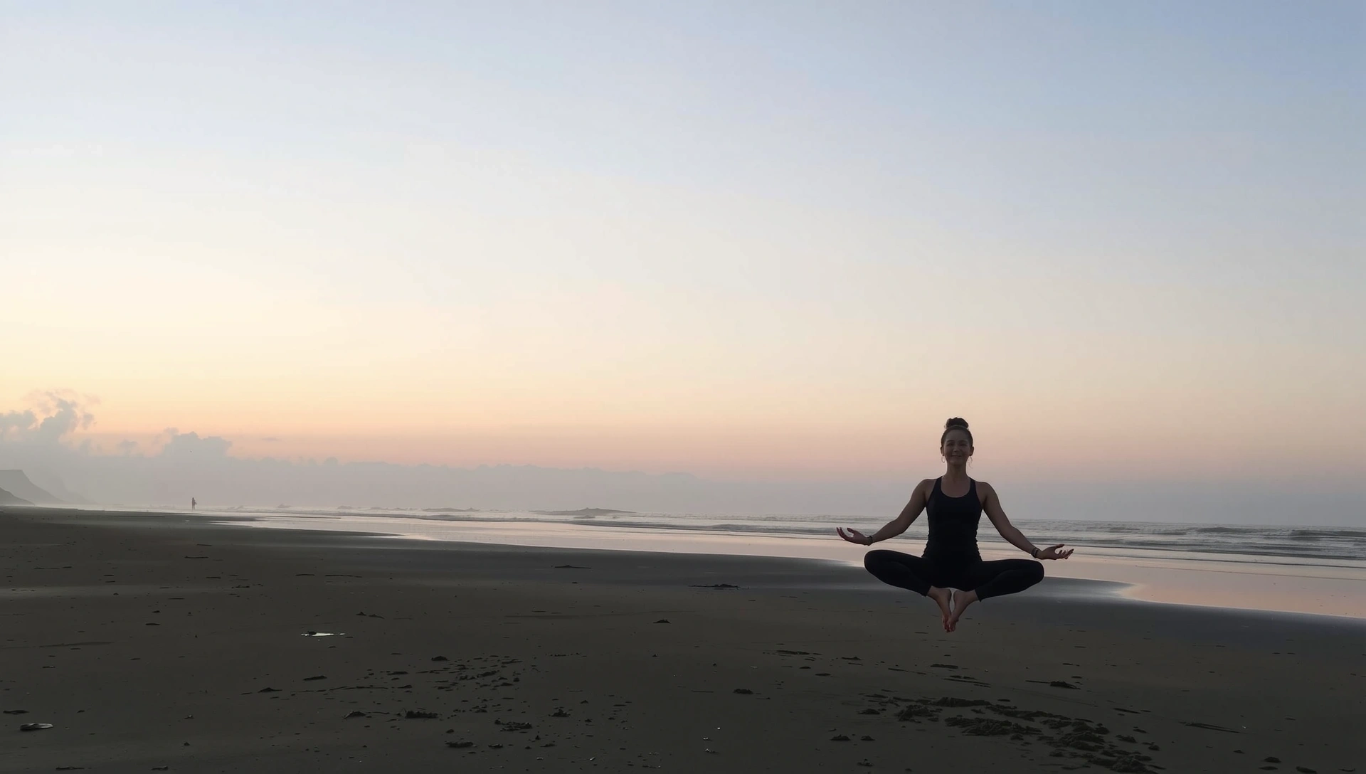 Serene yoga pose in natural light, silhouette of a woman meditating at sunrise