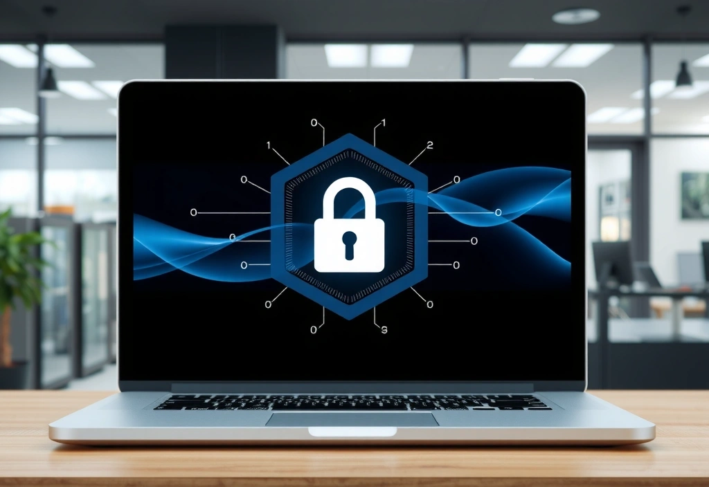 Laptop with security padlock on screen